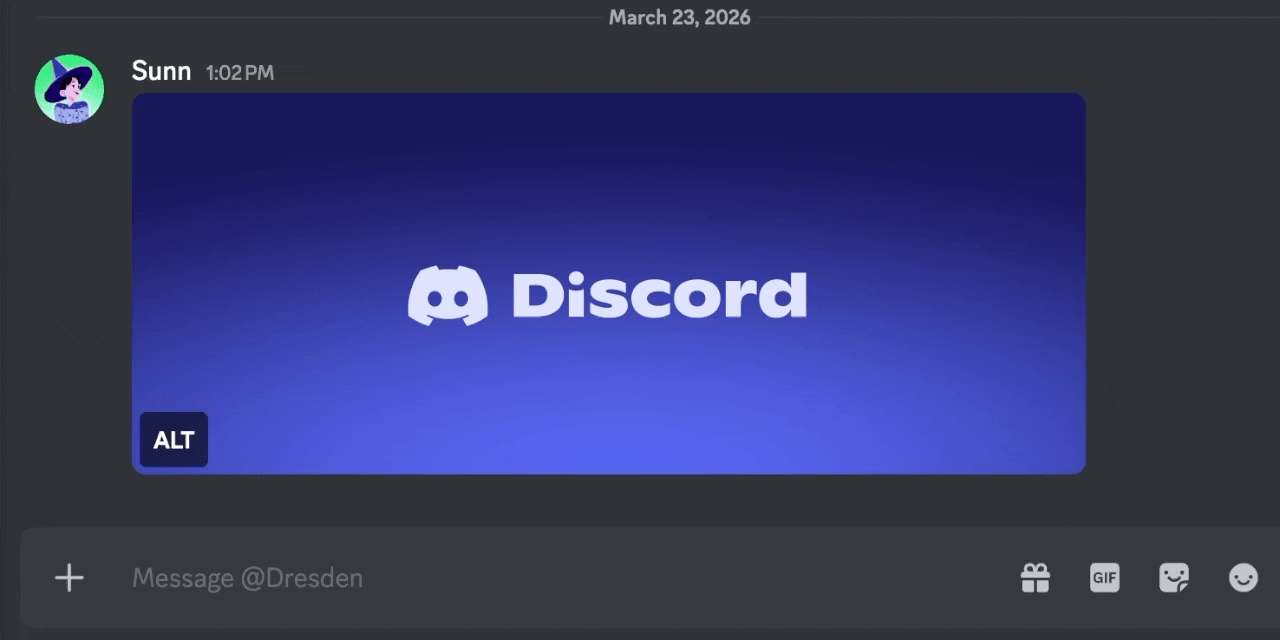 Demo of interacting with the Alt-Text button on Discord.