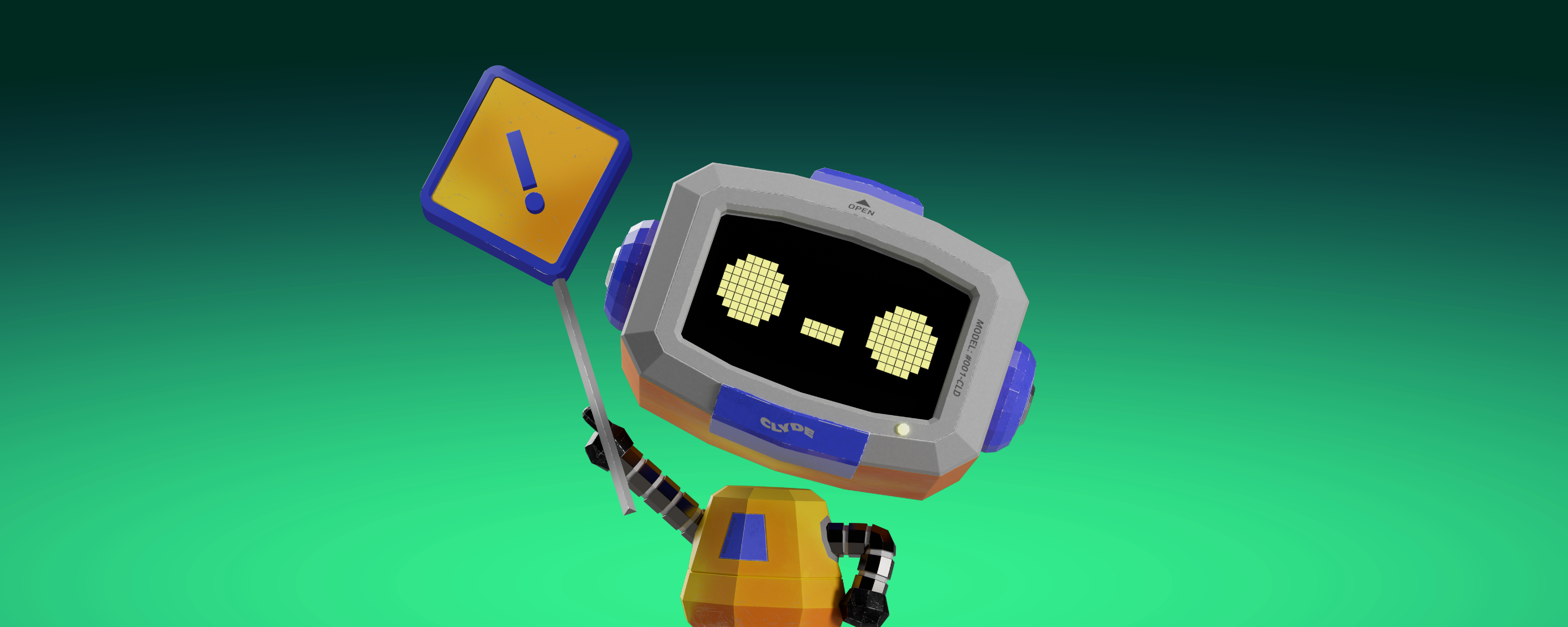 Clyde holding up a warning sign. 