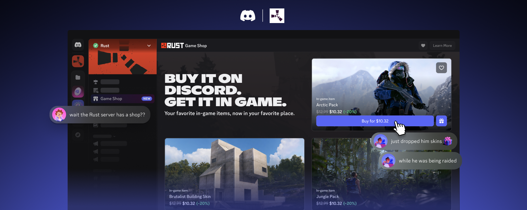 A stylized example of the Rust Shop inside the official Rust server.