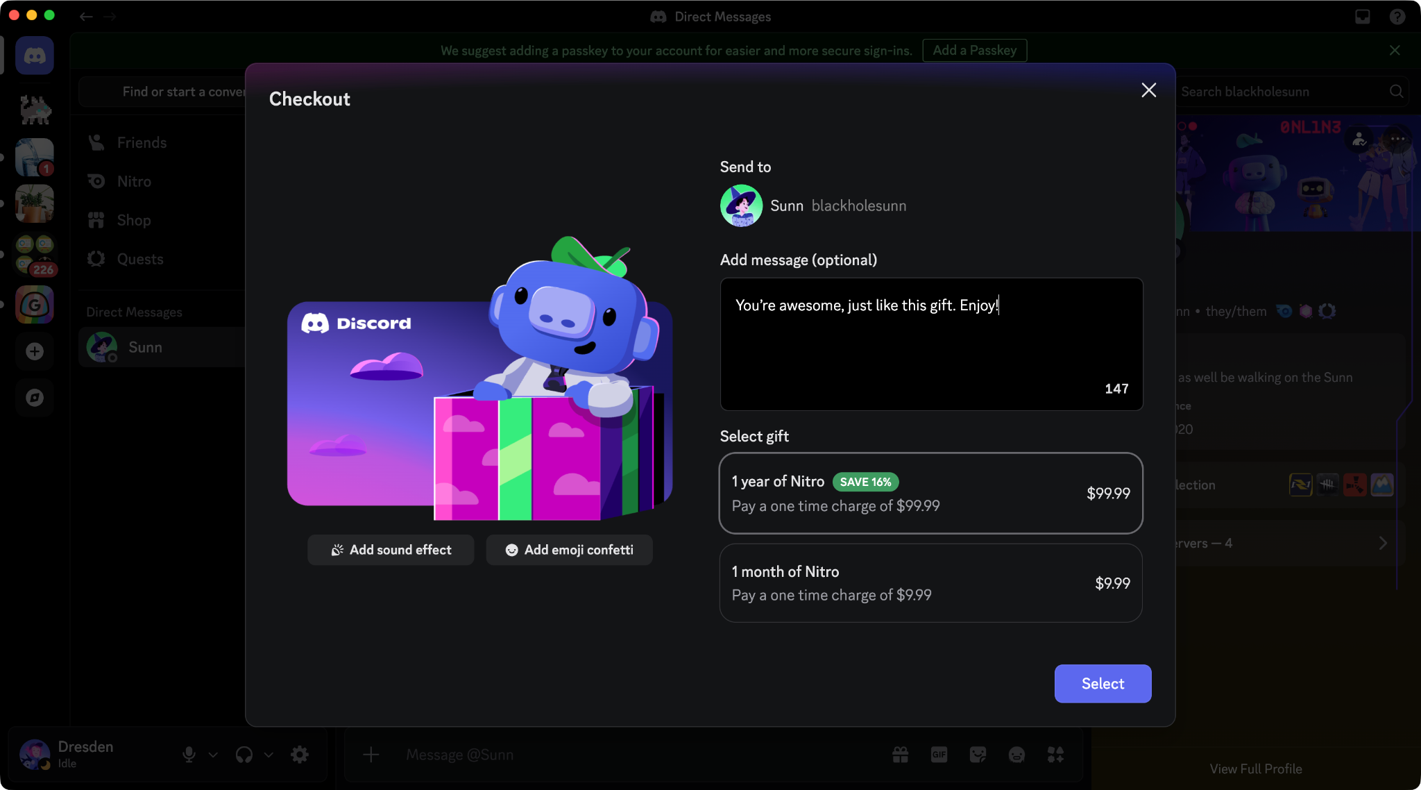 A Nitro Gift link being shared by a user in Discord.