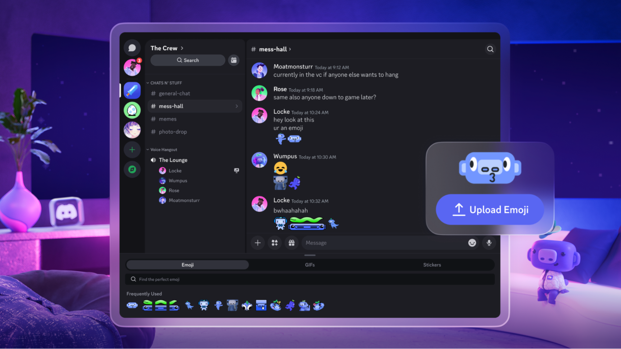 A Discord server seen on the Meta Quest app. 