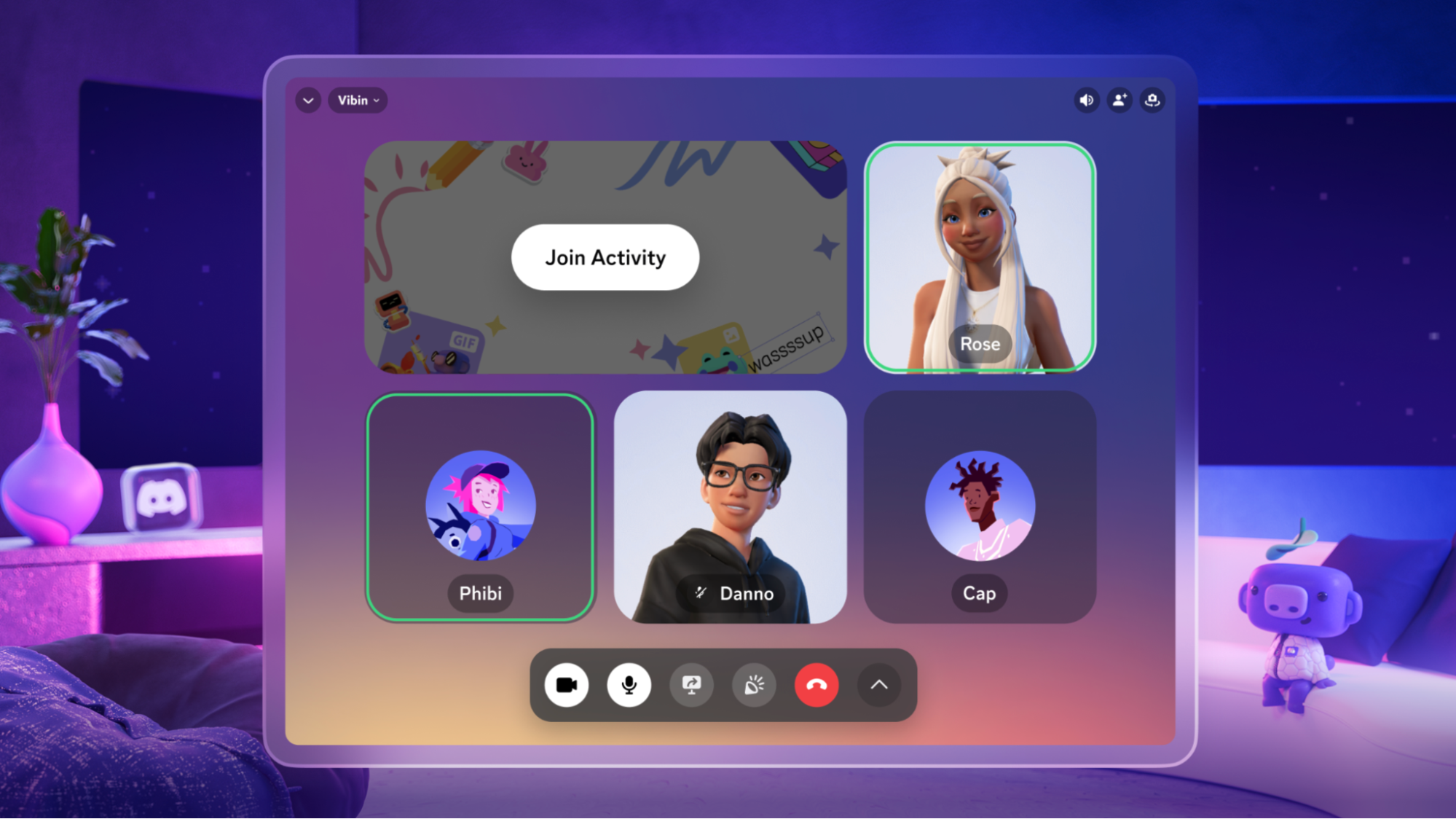 Four friends in a call on Discord for Meta Quest. 