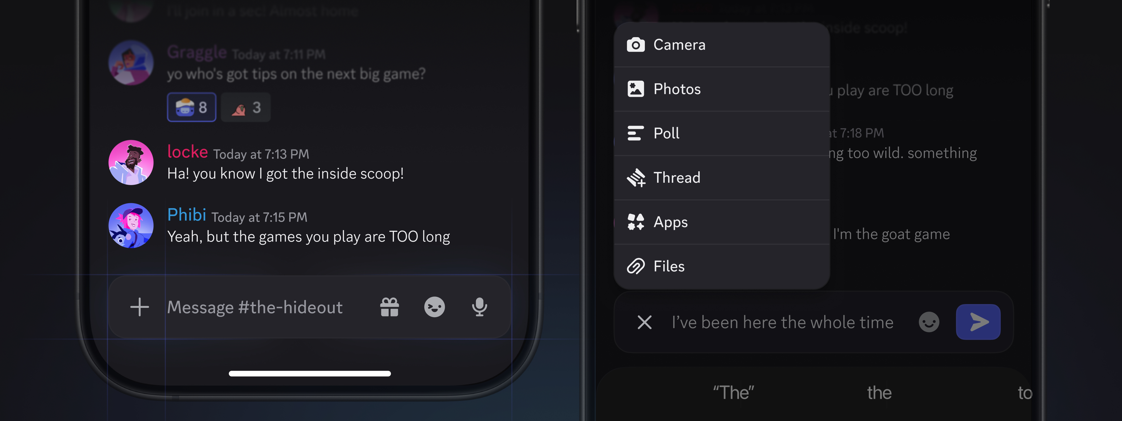 An image of the new chat bar and updated attachment menu.