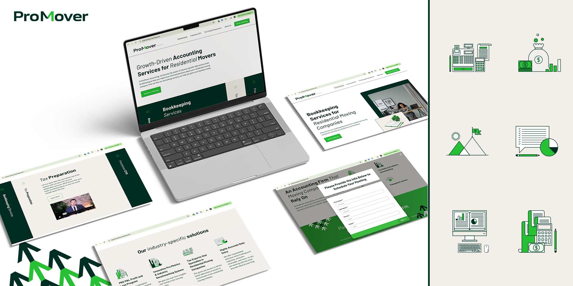 ProMover Accounting website, branded icons, designed by Dot The i Creative.
