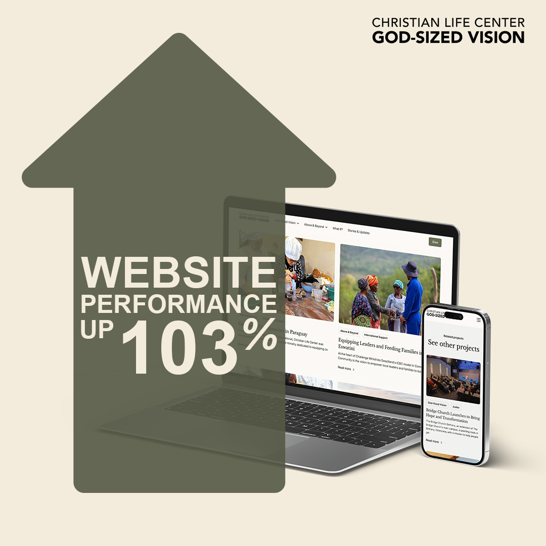 Website analytics graphic displaying a 103 percent increase in traffic after the launch of the God-Sized Vision Fund microsite