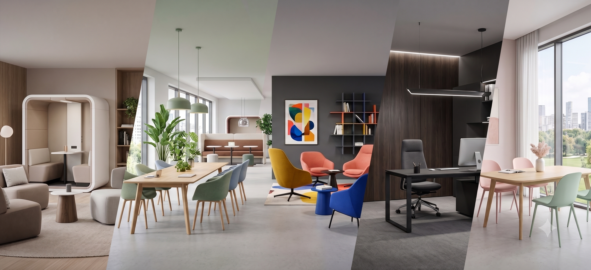 Palette de couleurs tendance pour aménagement de bureau