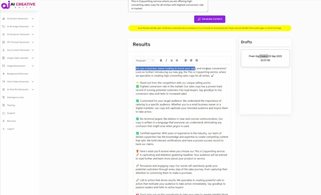 AI CREATIVE SUITE FEATURE