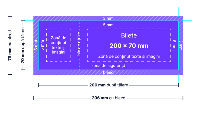 machetă grafică pentru bilete 200 x 70 mm