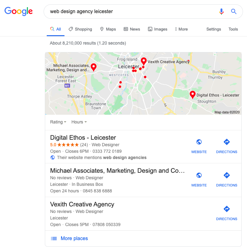 Google My Business in Map Pack results