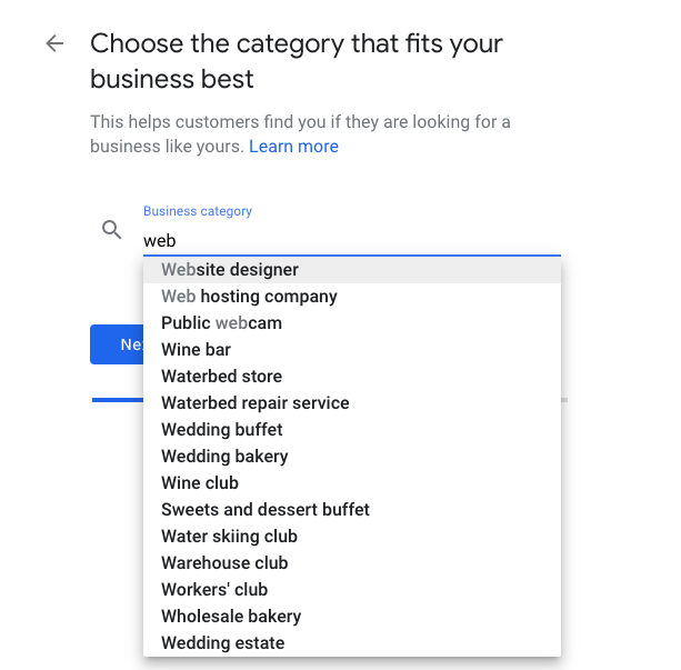 Choose a Google My Business Category