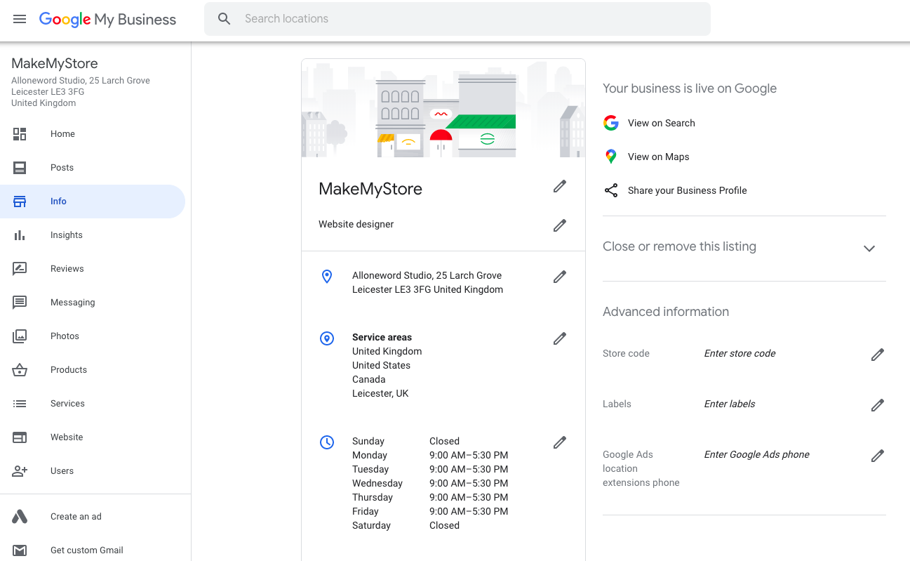 Google My Business Dashboard