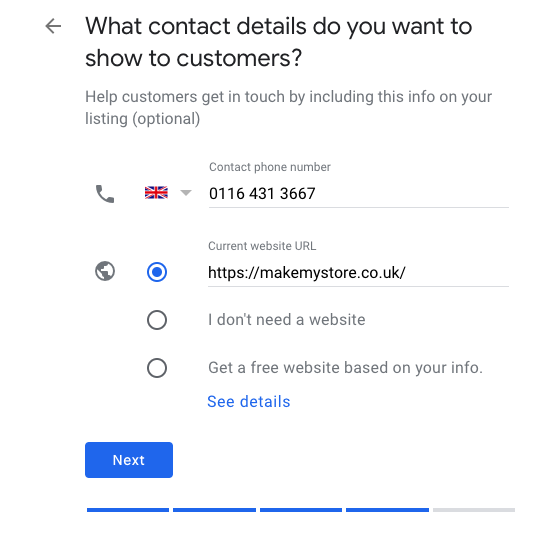 Adding your business contact details