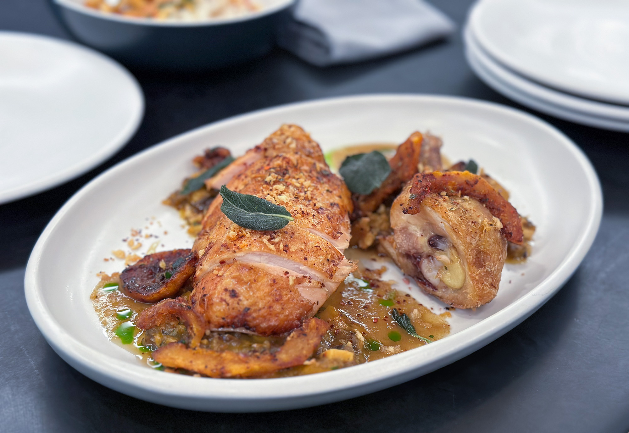 A delicious quarter chicken roasted and crispy.