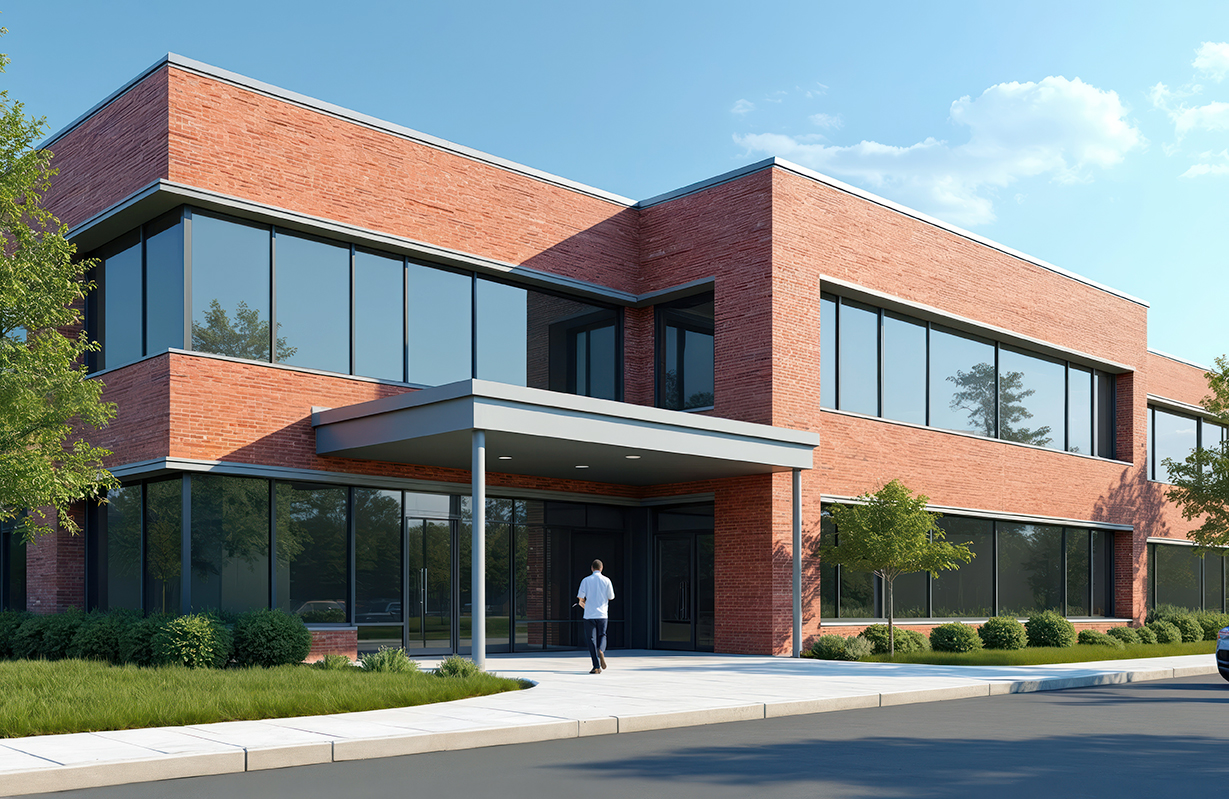 A man walking into a building