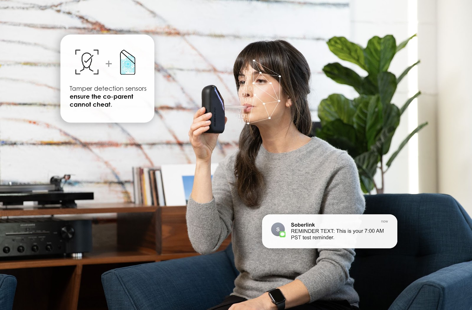A woman using a Soberlink device