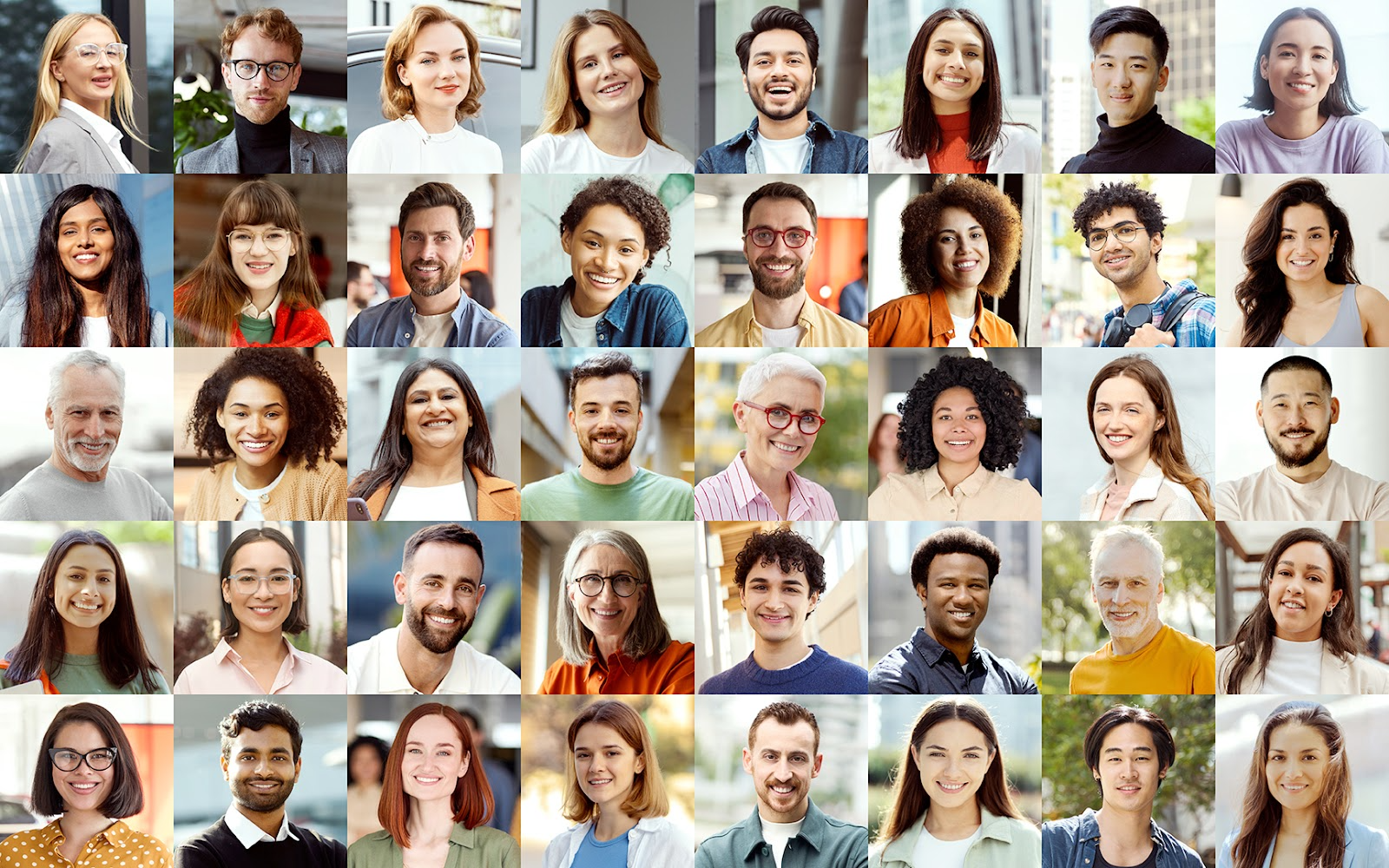A collage of smiling people