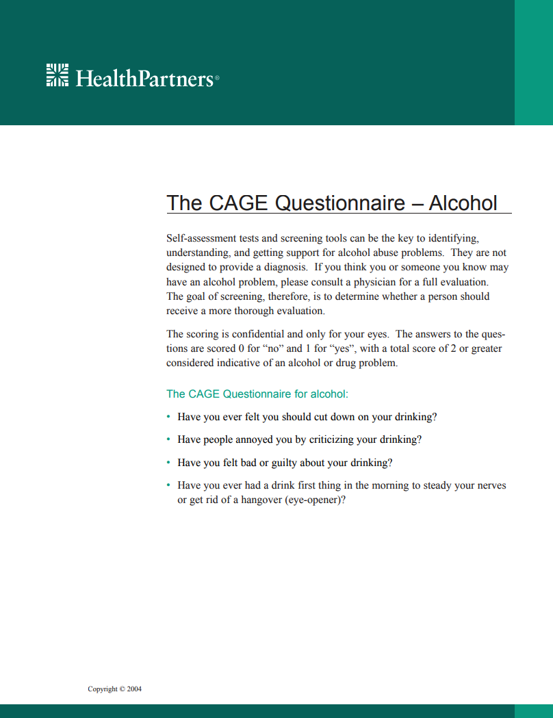 Cage questionnaire example