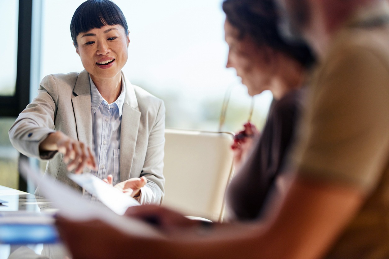 A lawyer meeting with her clients