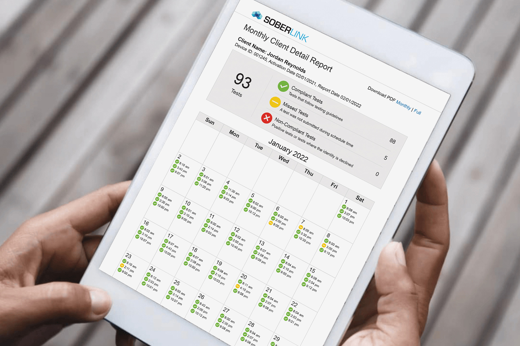 Monthly Client Detail Report of Soberlink