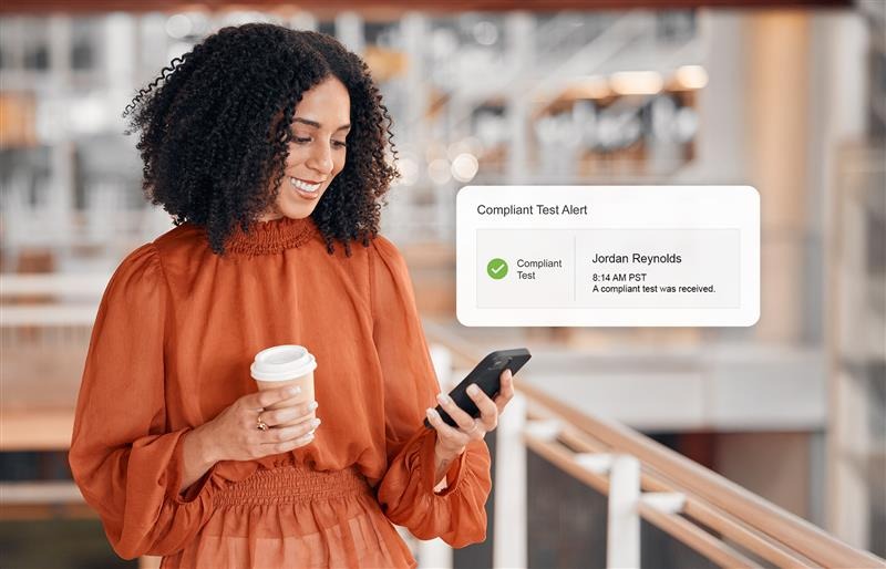 A woman checking her phone notifications