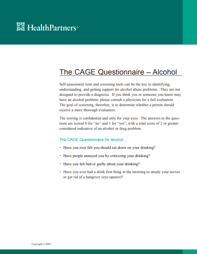The CAGE questionnaire example