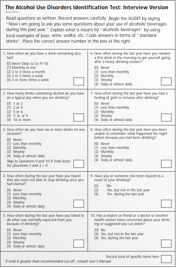 The Alcohol Use Disorders Identification Test Interview Version example