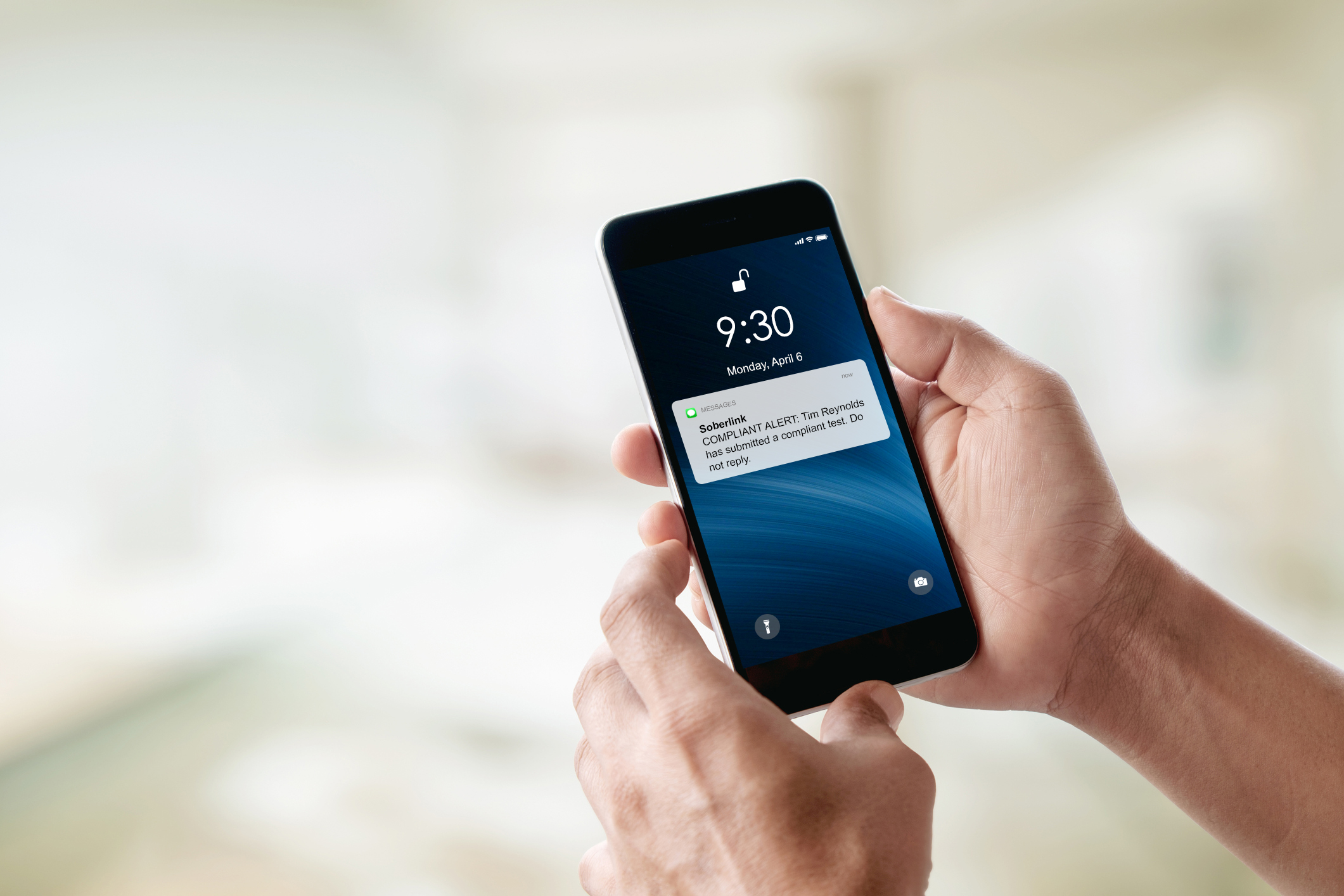 Soberlink alcohol monitoring compliant test notification on a phone