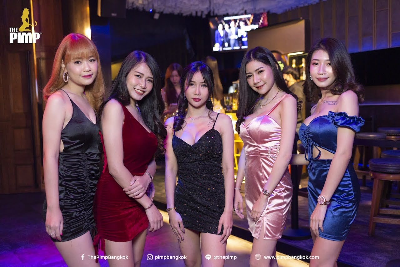 cute Thai girls in sexy dresses at The PIMP Bangkok gentlemen club in Thailand