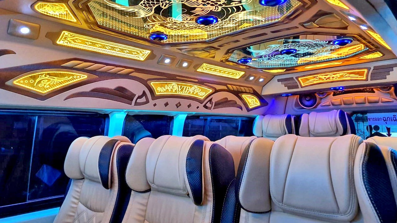 interior of a VIP van in Thailand
