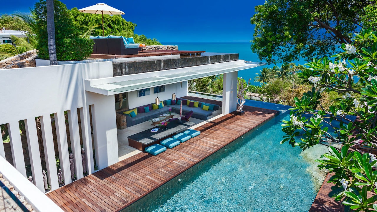 pool and seaview from the luxury villa Hin in Koh Samui Thailand