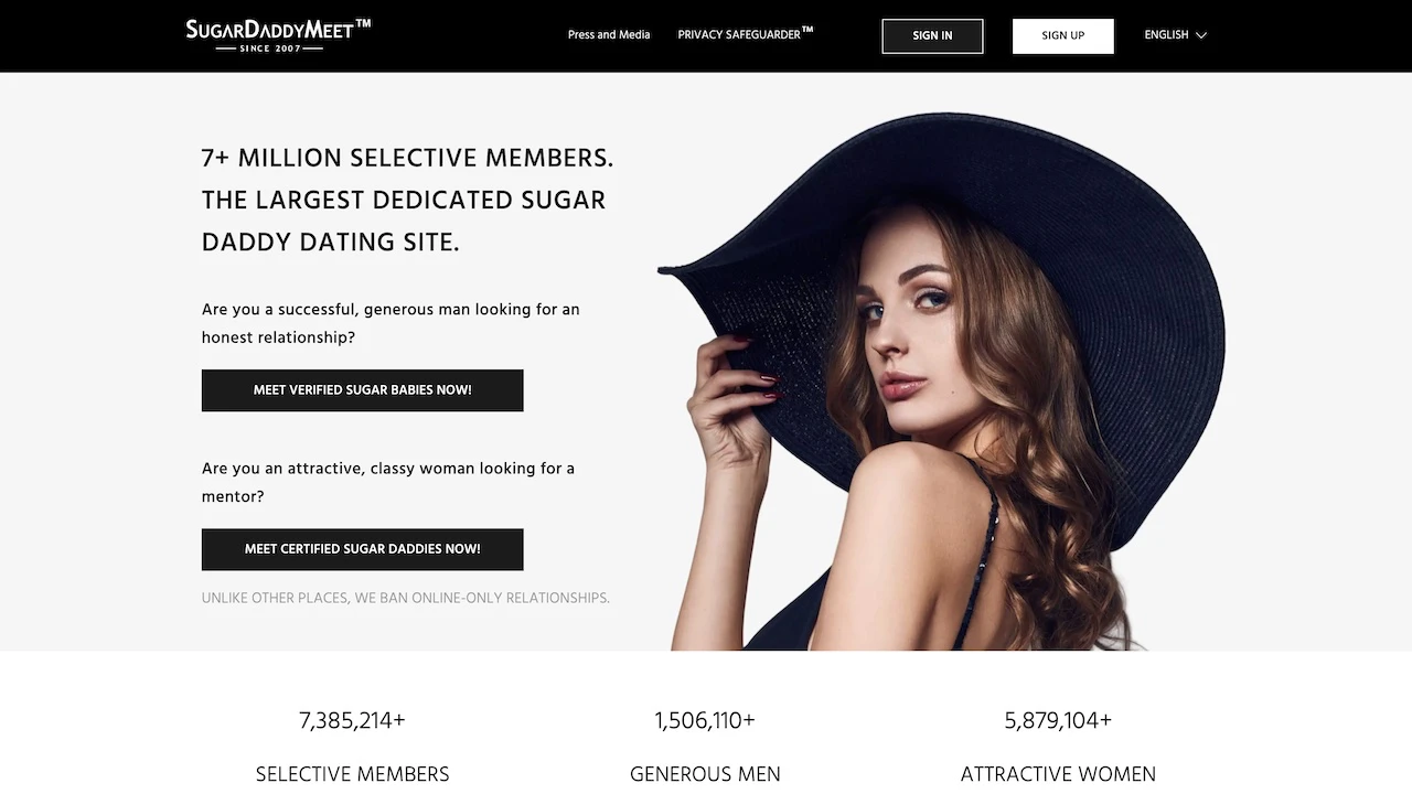 screenshot of the homepage of Sugar Daddy Meet one of the most popular sugar dating site in the world 