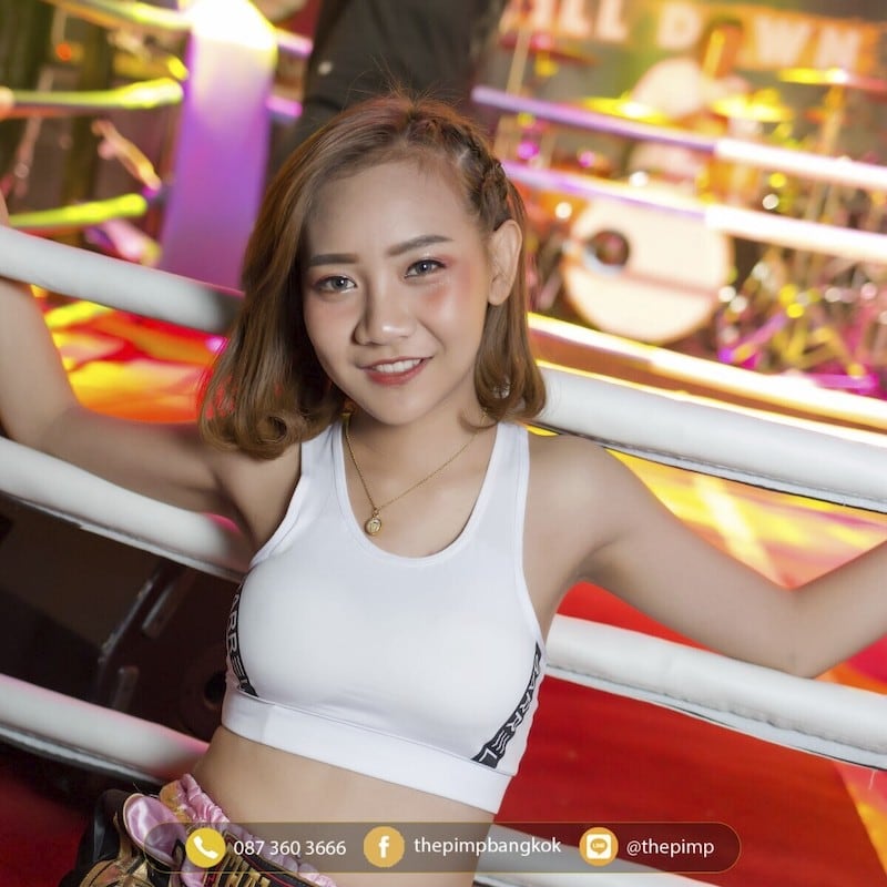 cute Thai ring girl in boxing outfit at The PIMP Bangkok gentlemen club