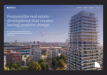 Webdesign de la hero section du site Burco.be, immobilier.