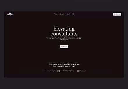 Webdesign de la hero section du site Sherpa, ia pour consultants