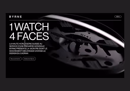 Webdesign de la hero section du site Byrne, montre de haute horlogerie