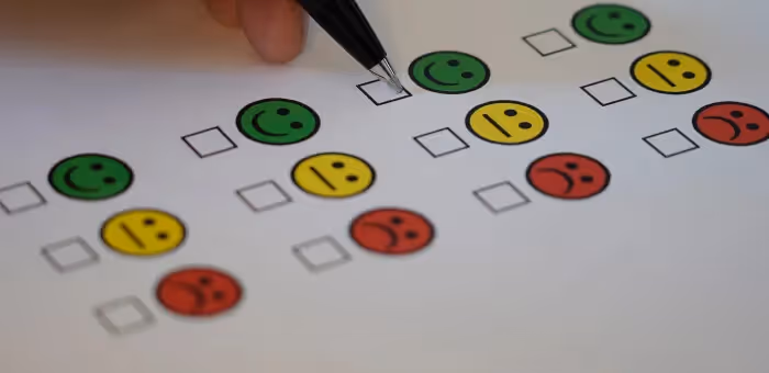 A survey showing happy, neutral and sad smiley faces