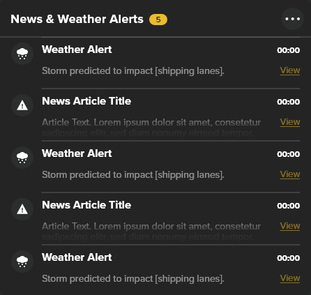 An early mockup of the News and Weather alerts widget for CCargo
