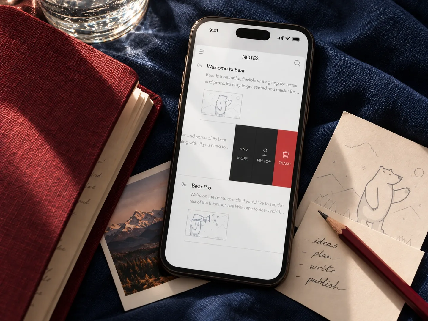 Bear Notes app interface displayed on a phone