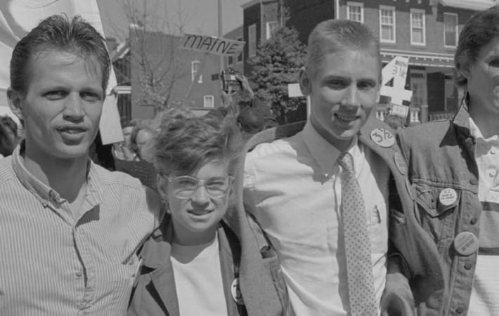 Black and white photo of students