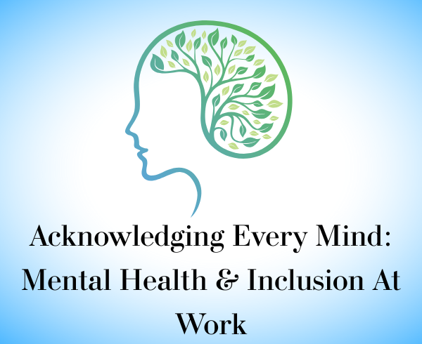 A blue and green graphic of a face and a brain made out of foliage above the title of the event in black type.