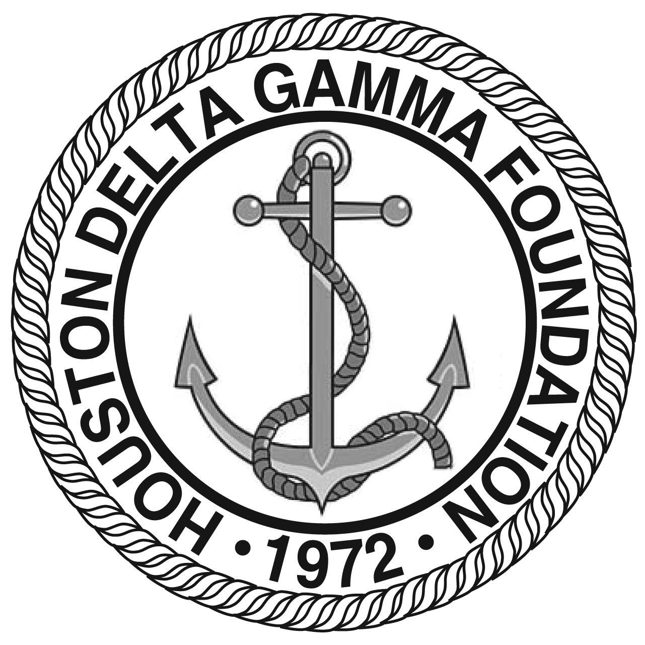 Black line design of anchor with name of organization on the outside in a circle