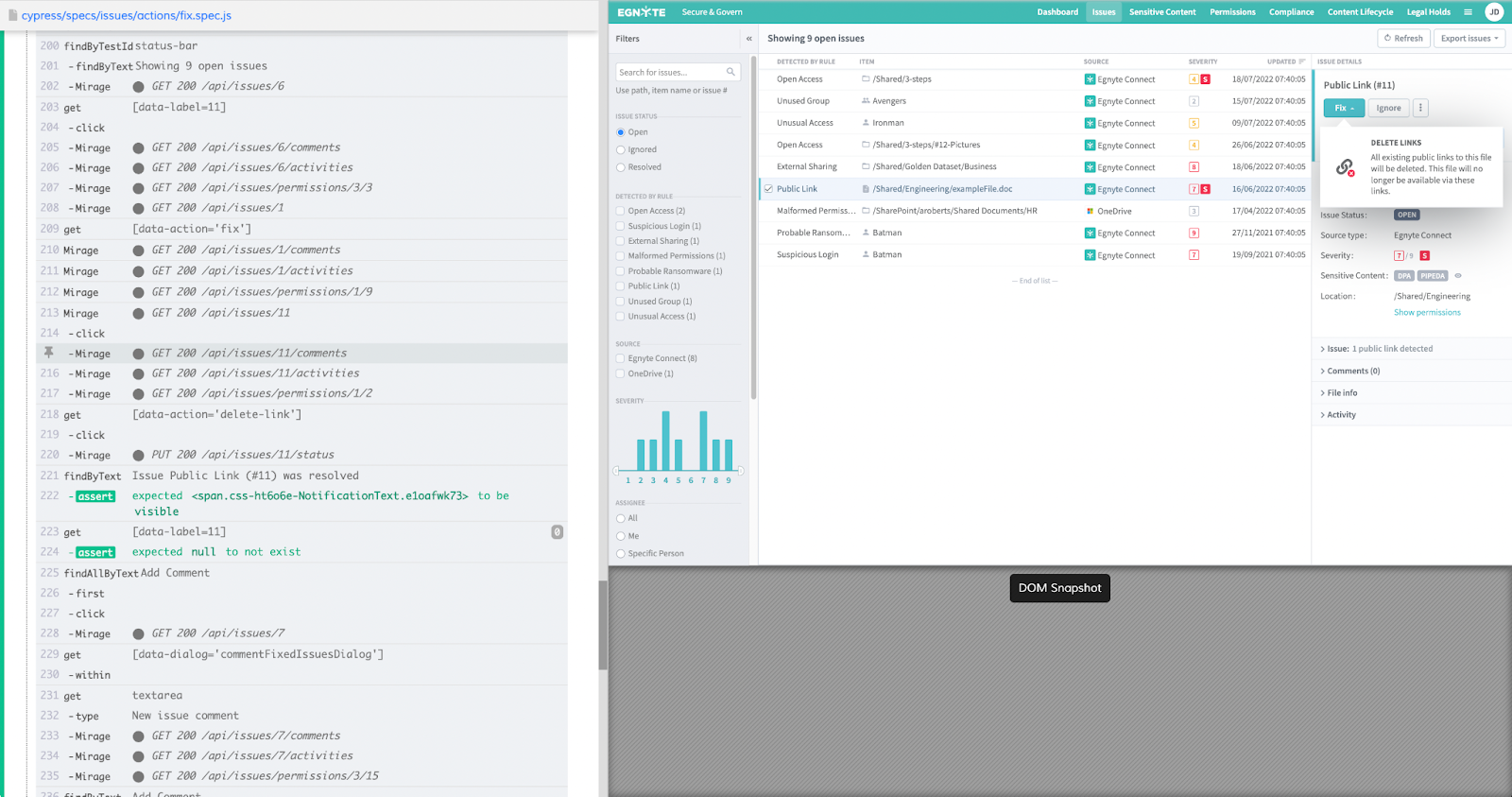 A screenshot of a Cypress tests using Mirage.