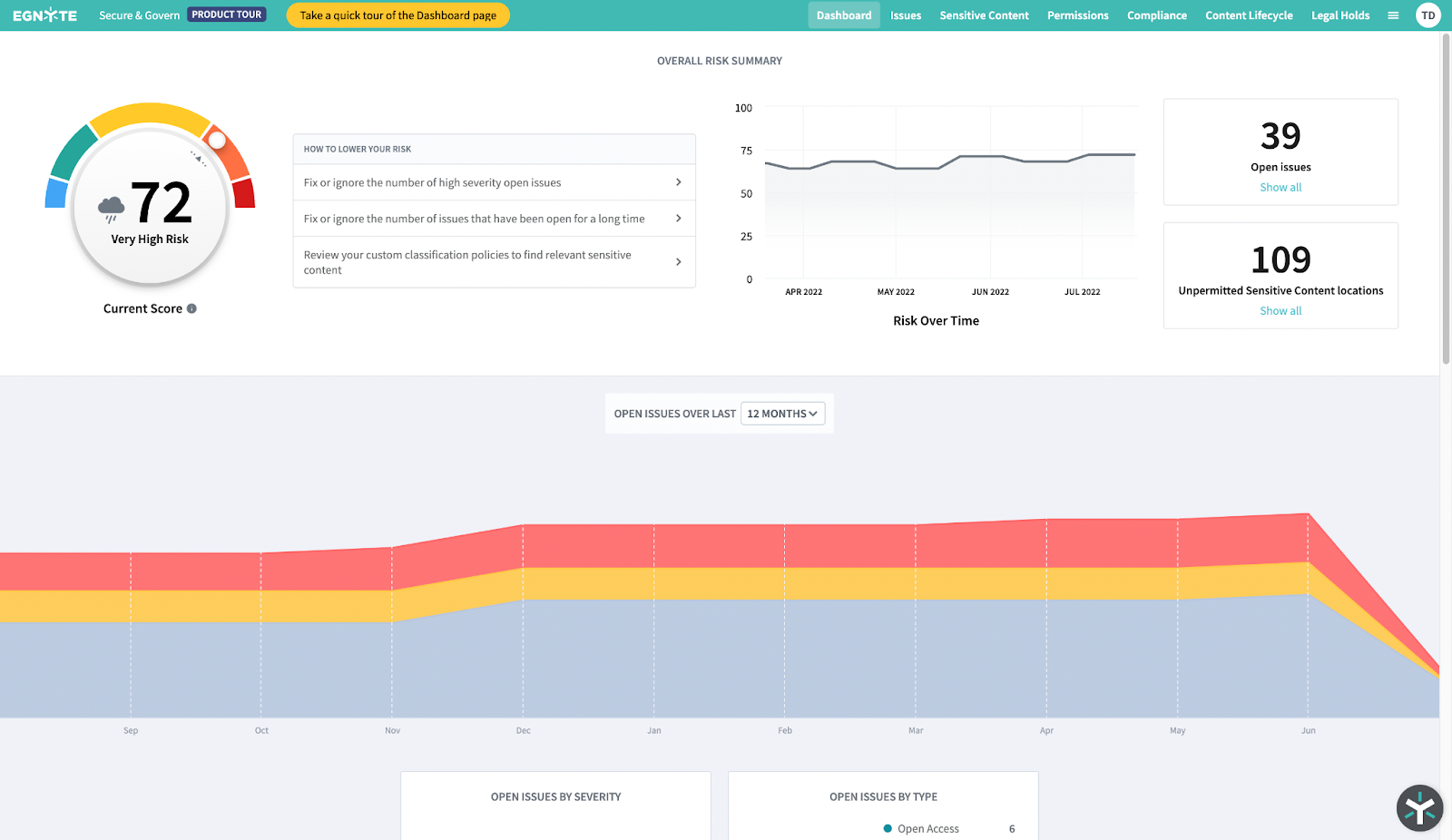 A screenshot of Egnyte Secure & Govern in Product Tour mode.