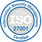 ISO 27001 Certified Information Security Management System badge.