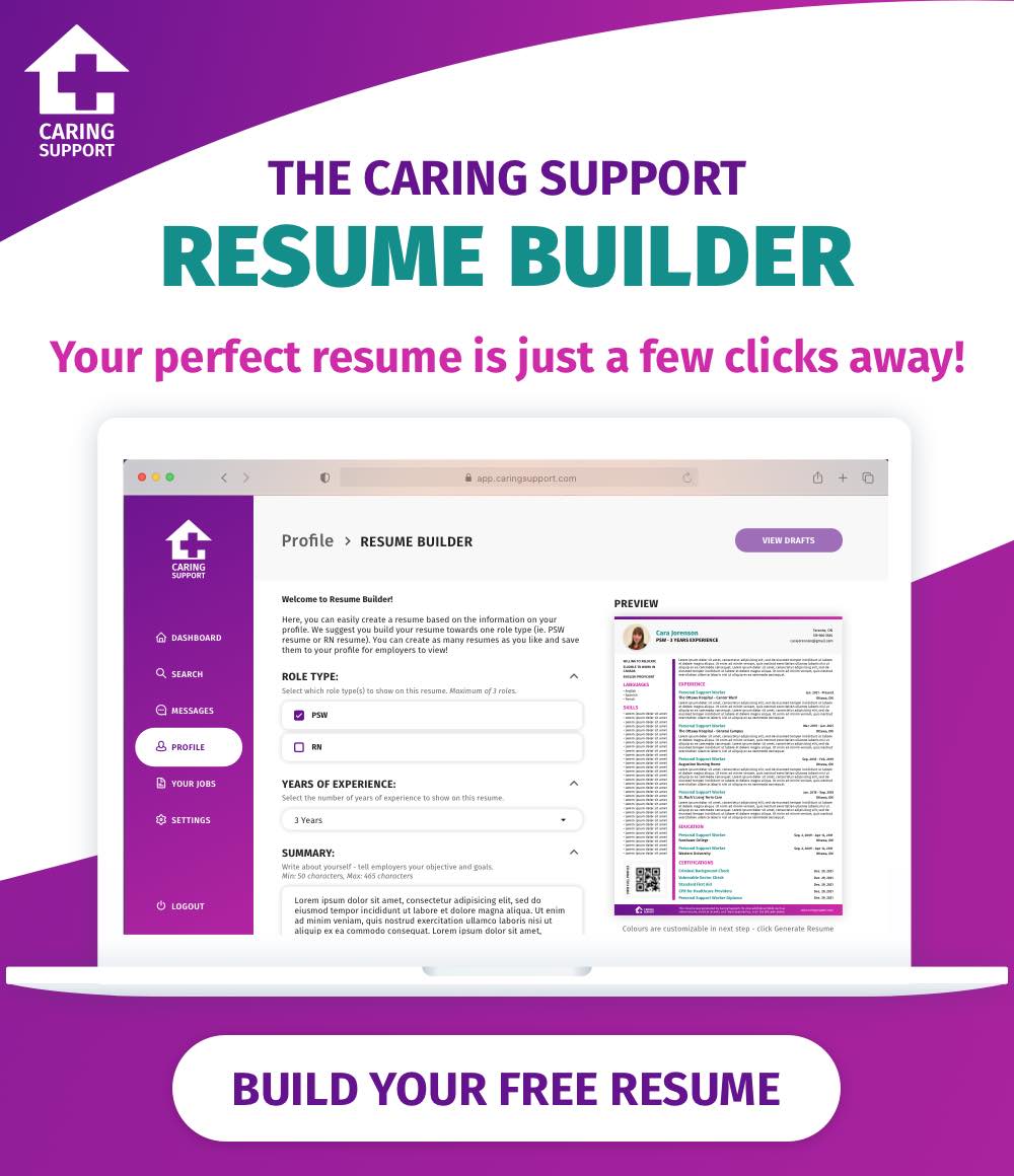 This is the Caring Support free resume builder.