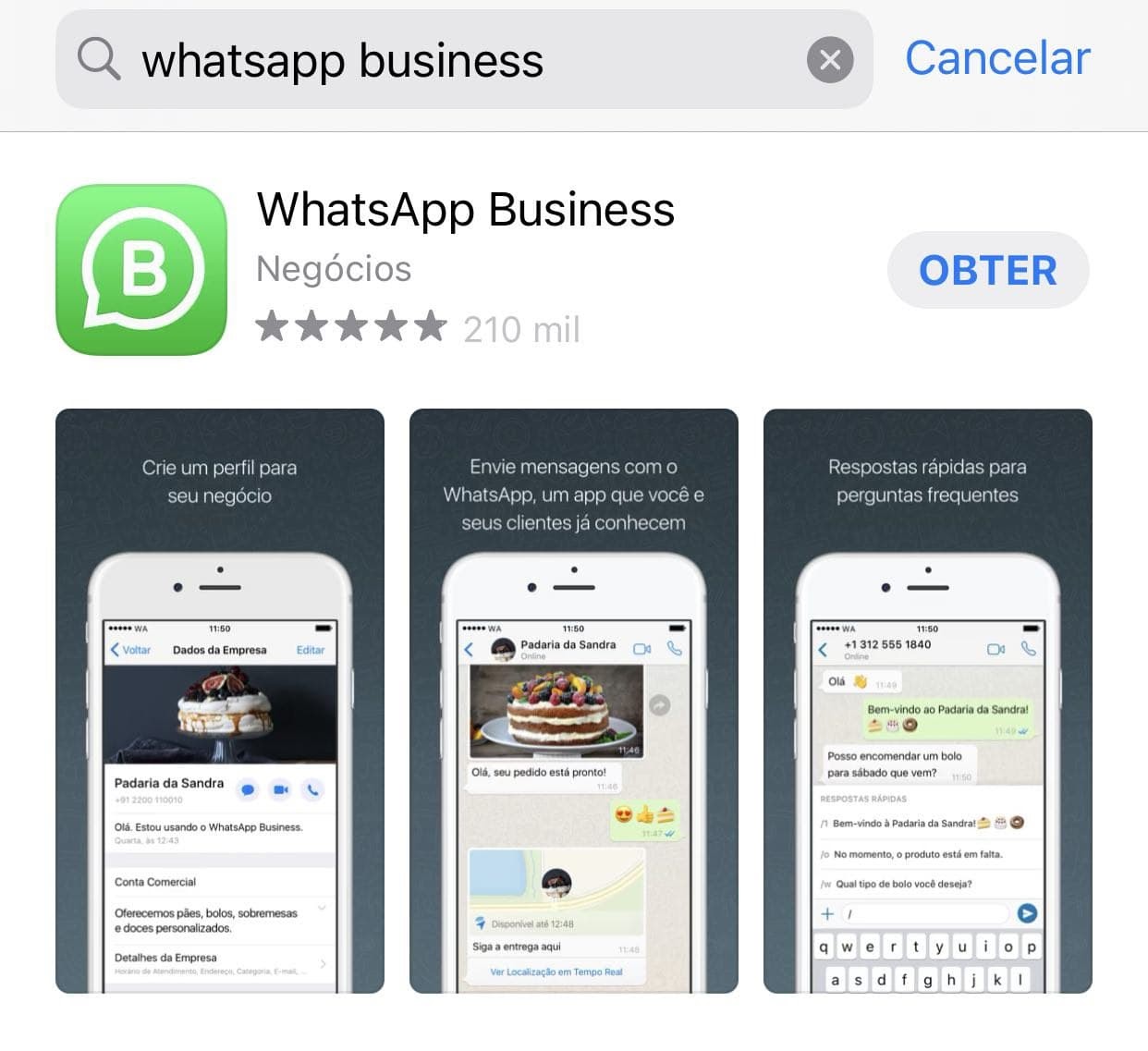 Baixe o Whatsapp Business para ter uma conta comercial