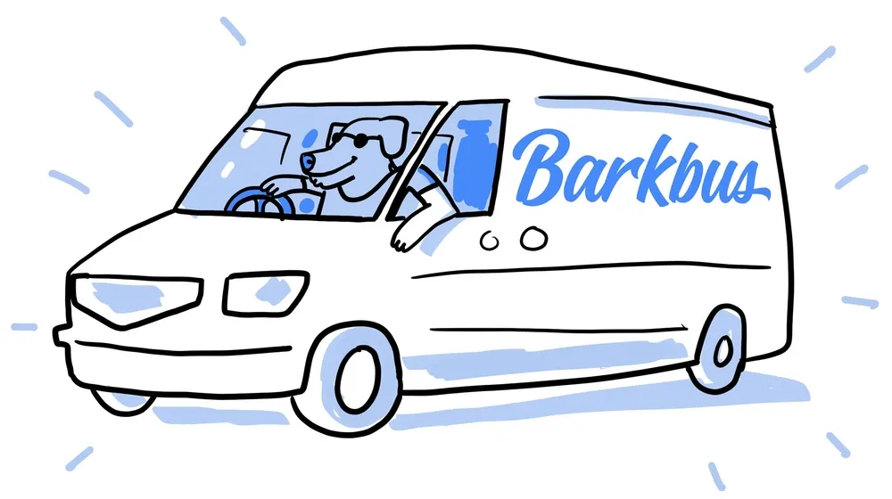 barkbus grooming van with dog driving