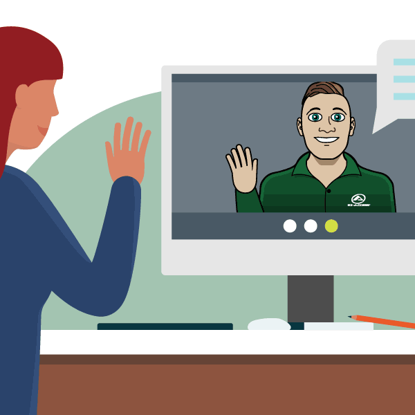 illustration of a woman on a video call with an EZ-ACCESS customer service representative