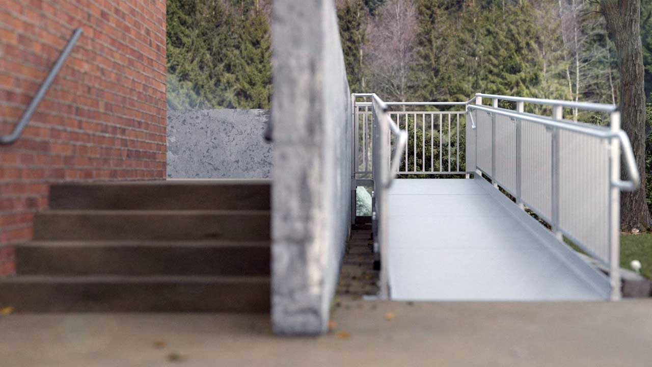 rendering of a TITAN ramp next to concrete stairs
