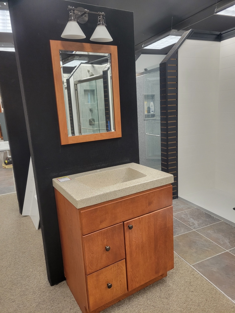 sink base solid surface framed mirror